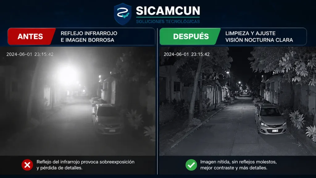 las cámaras de seguridad se pueden ver borrosas por el reflejo de luz frente a ellas