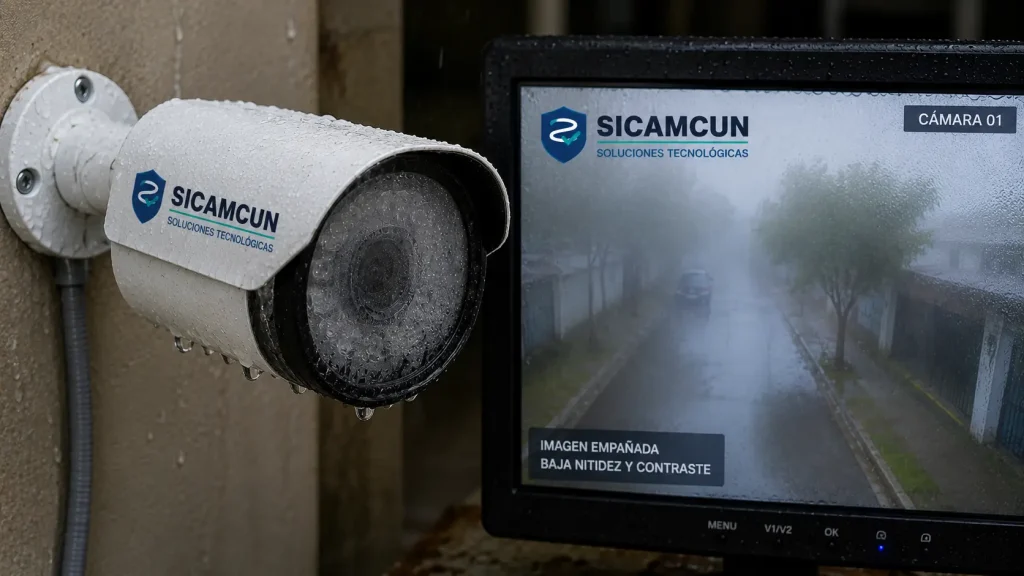 cámara de seguridad se ve borrosa porque le entro humedad