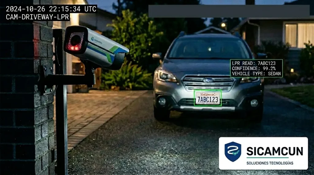 ¿Qué cámara para ver placas vehiculares es la que necesito? Guía real sobre LPR y ANPR 1 Cámara especializada leyendo placas vehiculares en acceso de estacionamiento