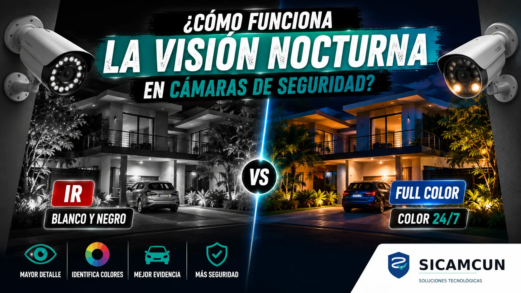 Blog 47 Comparación entre visión nocturna infrarroja IR y Full Color en cámaras de seguridad para casas y negocios.