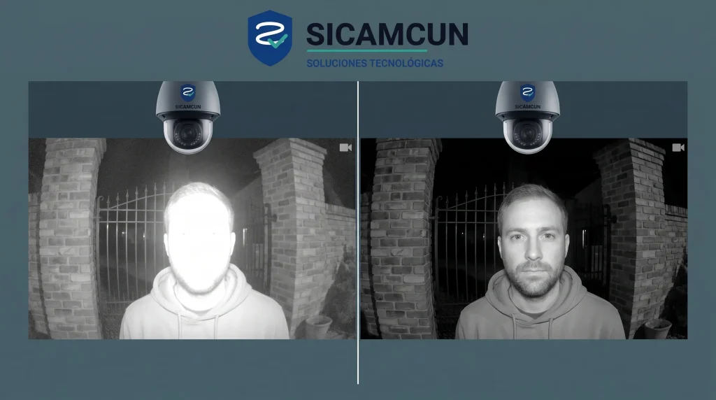 ¿Cómo funciona la visión nocturna en cámaras de seguridad? IR, Full Color, ColorVu y WizColor explicados 2 Comparación de visión nocturna infrarroja y Smart IR en cámaras de seguridad.